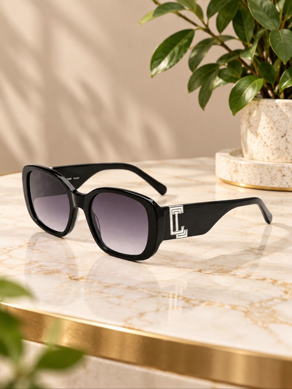 BNIB Carolina Lemke Berlin "Noor" Gloss Black Sunglasses w/Premium Luxury Case